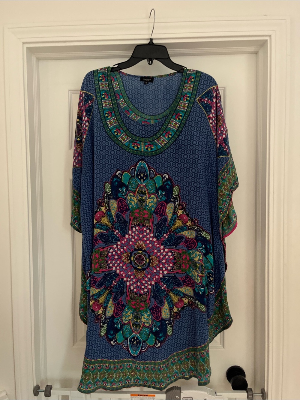 Tolani Blue Silk Multicolor Medallion Tunic